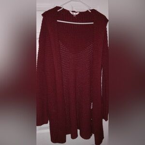 No Boundaries burgundy cardigan with hood, 2XL-fits more like an XL or 1X.